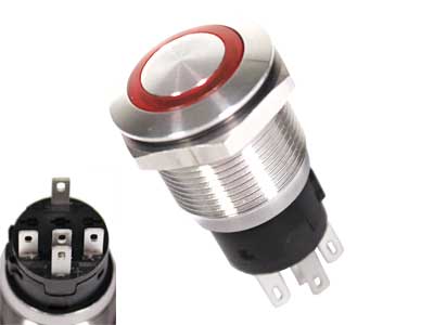 PAINONAPPI ANTI-VANDAL ON-(ON) 12V PUNAINEN 2,8MM LATTALIITTIMET - Painikkeet, painonapit - 1570-30260 - 1