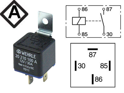 Wehrle kytkentärele 12V 30A 4-nap A-kytkentä - 20 210 100 A - Kytkentäreleet 12V 4-nap - 20210100 - 1