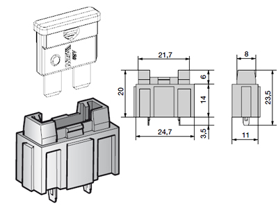 SULAKERASIA JATKETTAVA 1X GM 2,8MM LATTALIITTIMET ALASPÄIN - Sulakerasiat GM-sulakkeille - 0300420 - 1