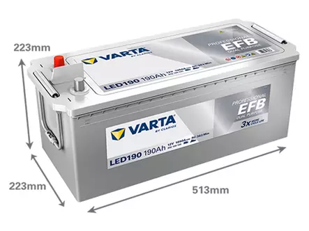 VARTA PROFESSIONAL EFB 190AH 1050A 513X223X223MM +/- - VARTA hyötyajoneuvojen akut - 1820-LED190 - 2