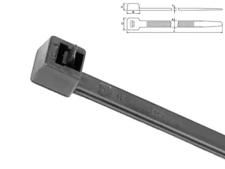 Hellermantyton avattava nippuside musta 250x4,6mm 100kpl - (115-02000) - Nippusiteet - 1111-02000 - 1