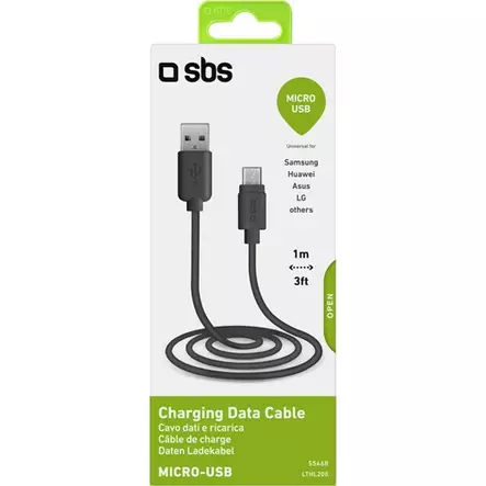 SBS USB latauskaapeli Micro-USB - USB 2.0 1M Musta - MicroUSB kaapelit - LTHL200 - 2