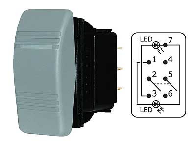 Blue Sea keinukytkin 8220 - ON-OFF-ON 12-24V harmaa 2x led-merkkivalolla - Blue Sea Katkaisijat - 1790-8220 - 1