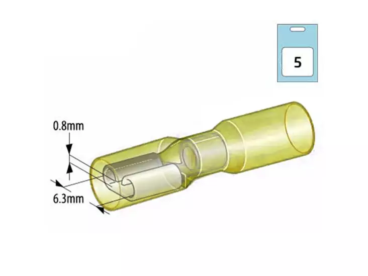 KUTISTELIITIN AUTOLINE KELT. 6,3 NAARAS 5KPL - Kutisteliittimet - 1569-20080 - 2