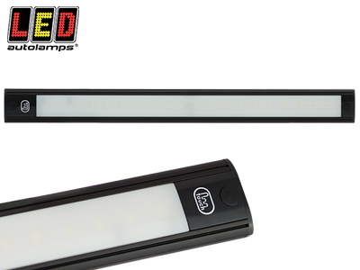 SISÄVALO, KAPEA, HIPAISUKYTKIMELLÄ, 12V - 410MM - MUSTA ALUMIIN - LED-sisävalot, suorakaide - 1614-40410 - 1