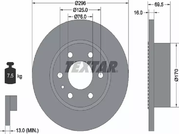 TEXTAR JARRULEVY 296MM IVECO DAILY TAKA ABS - Jarrulevyt - 1497-93177500 - 1