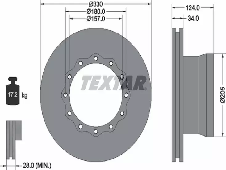TEXTAR JARRULEVY 330MM KORKEUS 124MM MAN L2000 TAKA 17.5 - Jarrulevyt - 1497-93085500 - 1