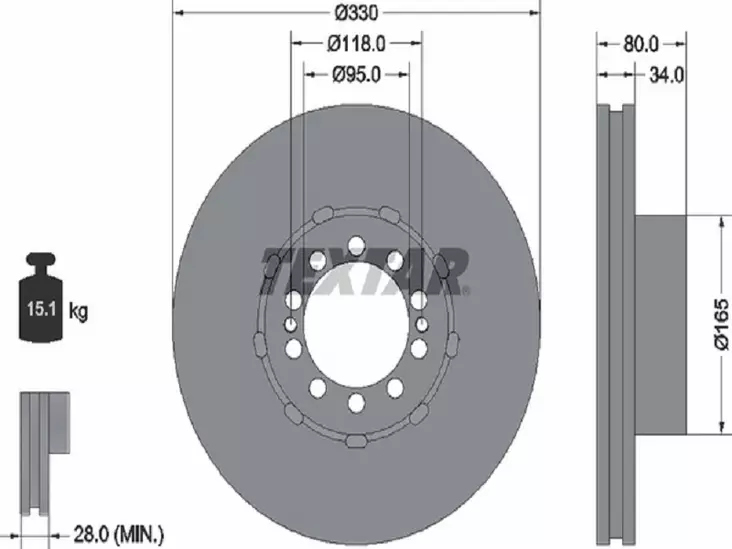 TEXTAR JARRULEVY 330MM RENAULT MIDLUM ETU - Jarrulevyt - 1497-93192600 - 1