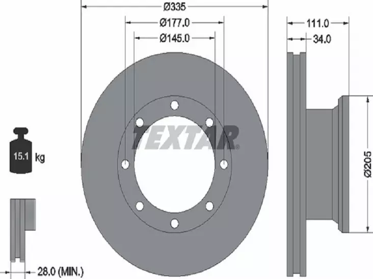 TEXTAR JARRULEVY 335MM MB ATEGO TAKA 17.5 - Jarrulevyt - 1497-93102300 - 1