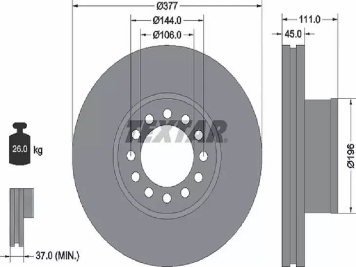 TEXTAR JARRULEVY 377MM MAN TGM ETU 19.5 - Jarrulevyt - 1497-93191200 - 1