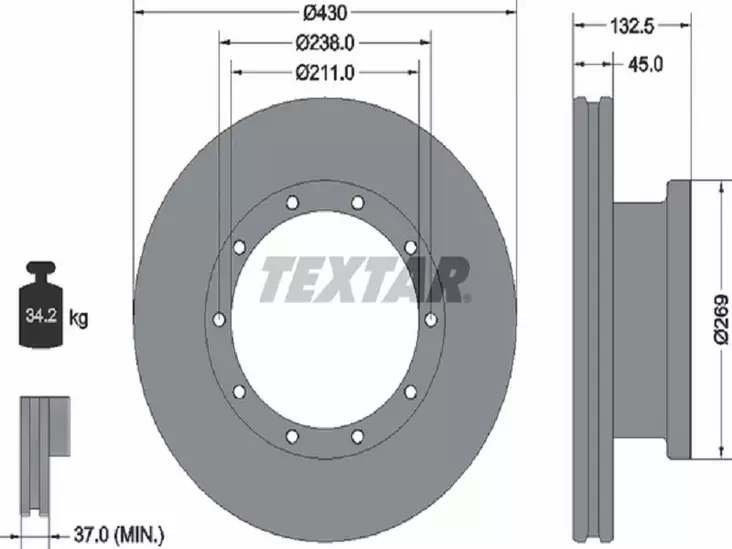 TEXTAR JARRULEVY 430MM MB ACTROS ETU/TAKA - Jarrulevyt - 1497-93087900 - 1