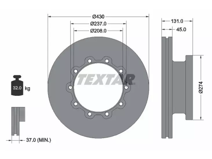 TEXTAR JARRULEVY 430MM SCANIA 430MM ETU/TAKA - Jarrulevyt - 1497-93088300 - 1