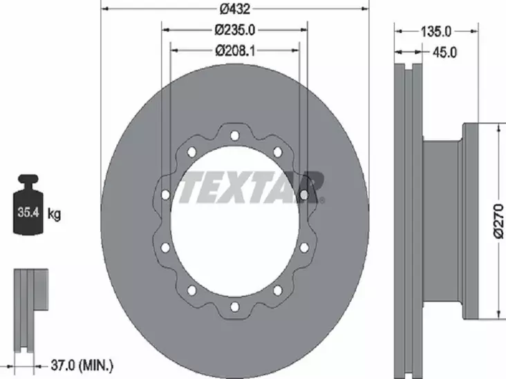 TEXTAR JARRULEVY 432MM MAN TGA TAKA - Jarrulevyt - 1497-93087000 - 1