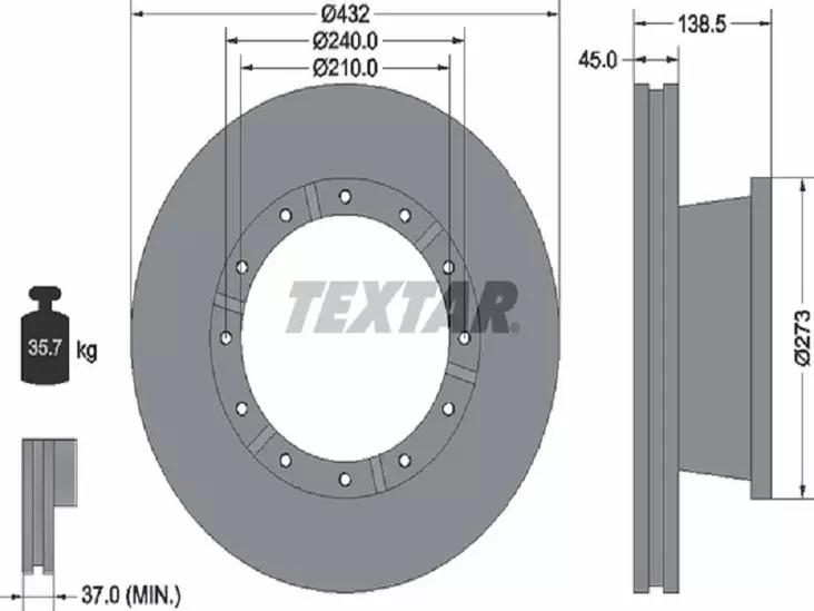 TEXTAR JARRULEVY 436MM IVECO STRALIS ETU - Jarrulevyt - 1497-93142900 - 1
