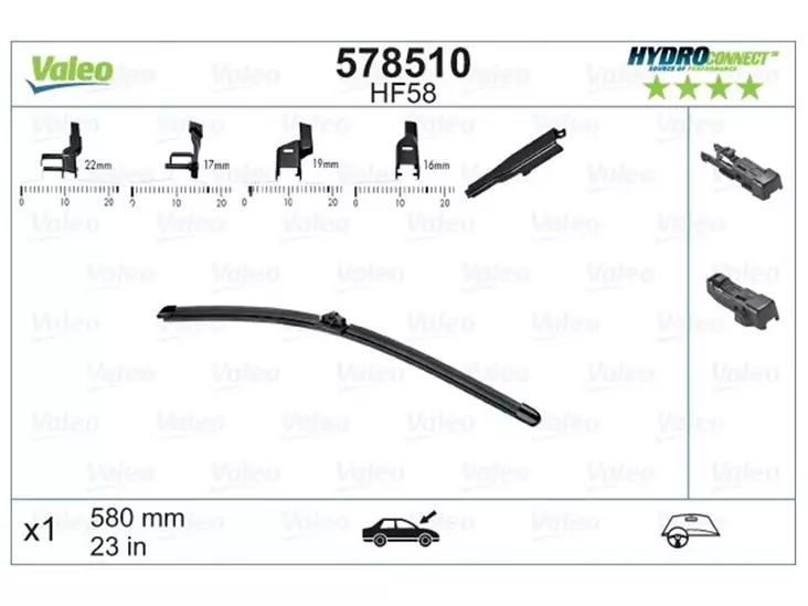 VALEO HF58 HYDROCONNECT FRONT LHD 58CM - Lasinpesujärjestelmät - 578510 - 2