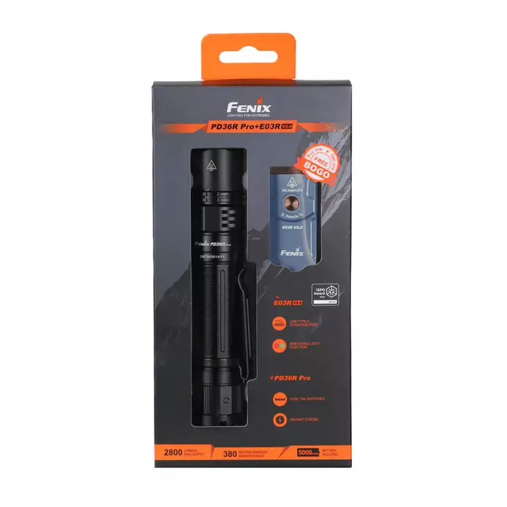 Fenix PD36R Pro taskulamppu + E03R V2.0 - Combopaketti - Taskulamput - 911900 - 1