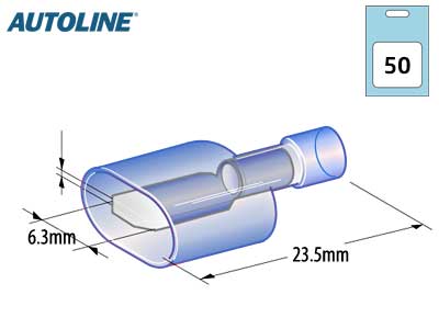 AUTOLINE SININEN ERISTETTY LATTALIITIN 6.3MM UROS 50KPL - Liitin Sinininen - 1856401 - 1