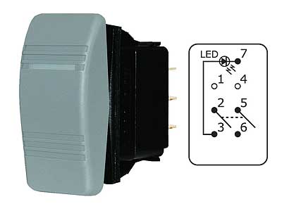 Blue Sea keinukytkin 8221 - (ON)-OFF-ON palautuva 12-24V harmaa led-merkkivalolla - Blue Sea Katkaisijat - 1790-8221 - 1