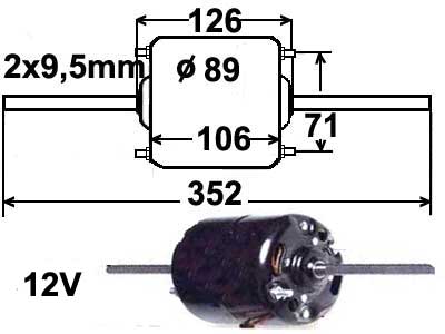 LÄM.MOOT. 12V 2X9,6/ 90MM - Puhallinmoottorit ja vastukset ym - 9000-0851 - 1