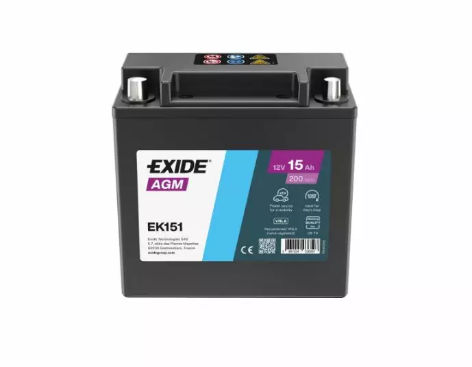Exide EK151 AGM-lisäakku 12V 15Ah P150xL90xK145 +/- - Auxiliary lisäakut - 1815-EK151 - 2
