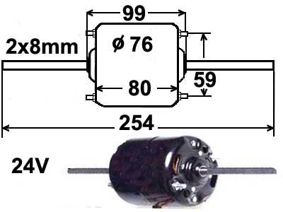 LÄM.MOOT. 24V 3-NOP 2X8MM - Puhallinmoottorit ja vastukset ym - 9000-0892 - 1