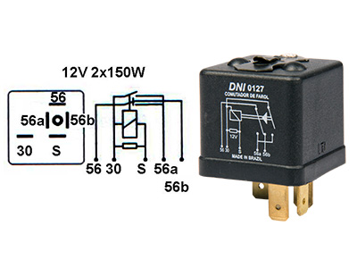 Yleismalli askelrele 12V 5-nap (2x150W) - VAG, Valmet, John-Deere - Yleismalliset Askel- valoreet - 1100-0593 - 1