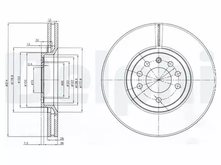 JARRULEVY DELPHI, 2 KPL / PKT, ETU, OPEL SIGNUM, VECTRA - Jarrulevyt - BG3973 - 2