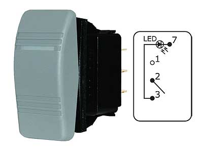 Blue Sea keinukytkin 8233 - (ON)-OFF-ON palautuva 12-24V harmaa led-merkkivalolla - Blue Sea Katkaisijat - 1790-8233 - 1