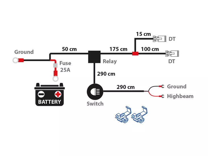 Relejohtosarja 2 lisävalolle 2 x DT-2 12V 300W - Johtosarjat 2:lle valolle - 1605-WK023 - 2