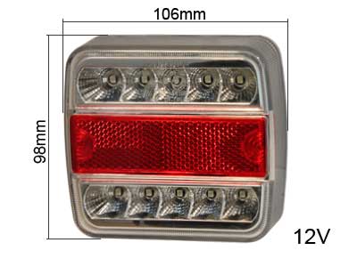 TAKAVALO LED 12V 107X107X40 0,15M JOHDOLLA - LED-neliö takavalot - 1606-27683 - 1