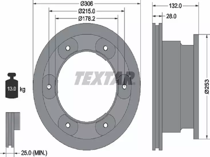TEXTAR JARRULEVY 306MM IVECO DAILY IV TAKA PRO - Jarrulevyt - 1497-93177703 - 1