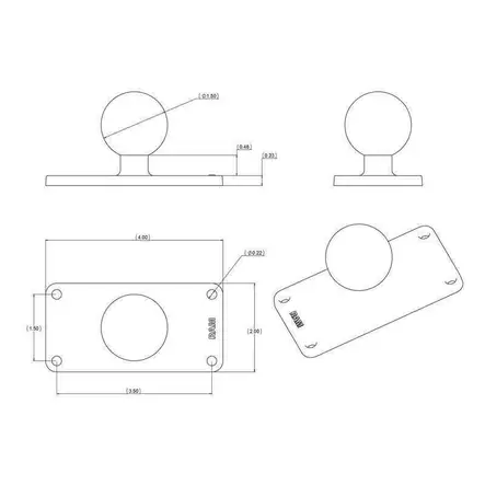 Ram Mounts suorakaidepohja 101,6 x 48,8mm 1,5" C-sarja - Komponentit C-sarja 1,5 " pallo - RAM-202U-24 - 2