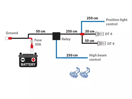 Relejohtosarja 2 lisävalolle 2 x DT-4 12V - Johtosarjat 2:lle valolle - 1605-WK064 - 1