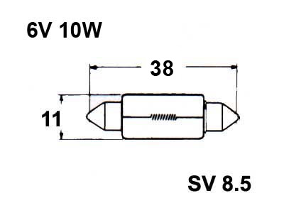 SAFRA 50062110 6V 10W 11X38 - Halogen sukkulapolttimot 6V - 6854 - 1
