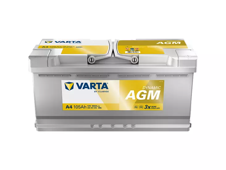 Varta A4 Dynamic AGM käynnistysakku 12V 105Ah 950A -/+ - VARTA käynnistysakut - 1820-A4 - 1