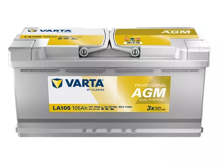 VARTA PROFESSIONAL AGM 105AH 950A 394X175X190MM -/+ - VARTA vene- ja vapaa-ajan akut - 1820-LA105 - 1