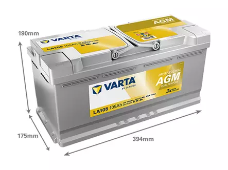 VARTA PROFESSIONAL AGM 105AH 950A 394X175X190MM -/+ - VARTA vene- ja vapaa-ajan akut - 1820-LA105 - 2