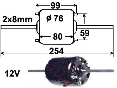 LÄM.MOOT. 12V 3-NOP 2X8MM - Puhallinmoottorit & vastukset merkkihaku - 9000-0845 - 1