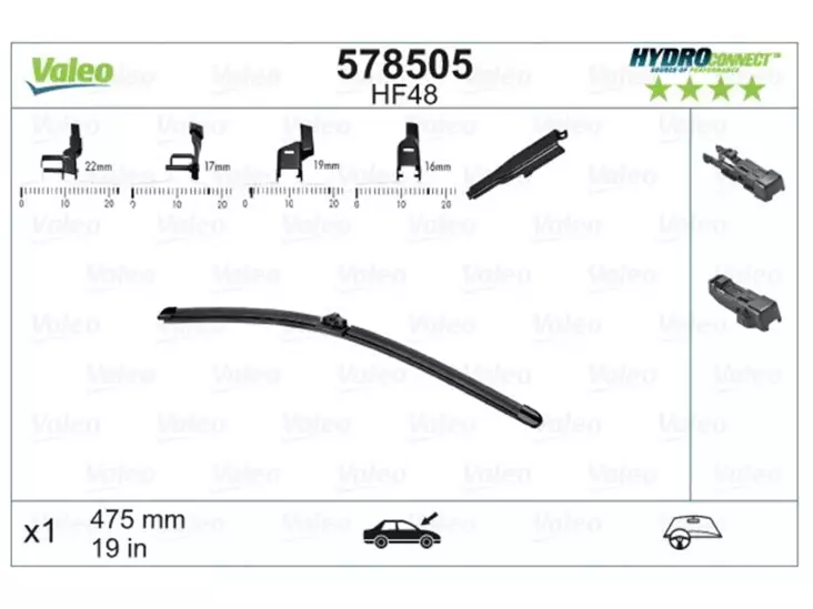 VALEO HF48 HYDROCONNECT FRONT LHD 48CM - Pyyhkijänsulat merkkikohtaiset - 578505 - 2