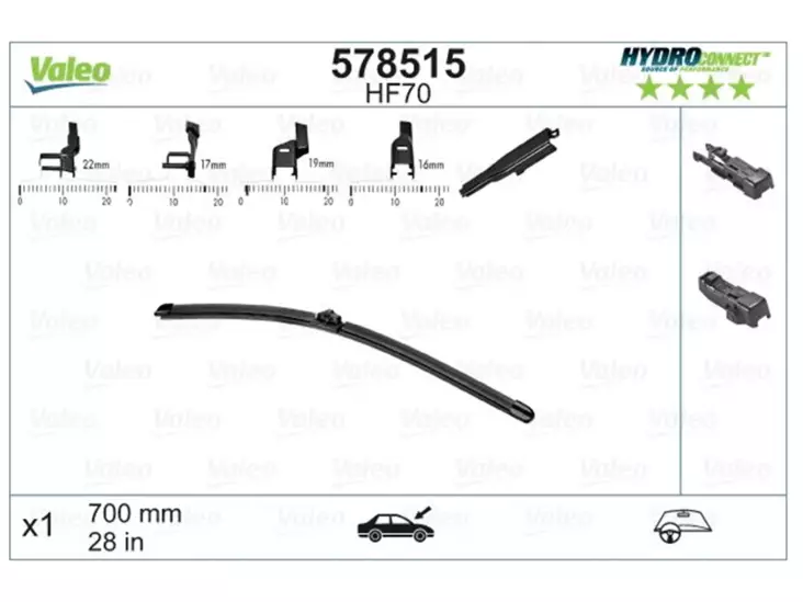 VALEO HF70 HYDROCONNECT FRONT LHD 70CM - Pyyhkijänsulat merkkikohtaiset - 578515 - 2