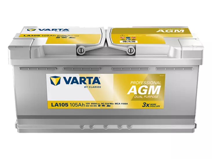 VARTA PROFESSIONAL AGM 105AH 950A 394X175X190MM -/+ - VARTA vene- ja vapaa-ajan akut - 1820-LA105 - 1