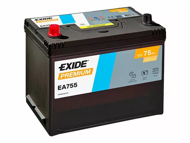 Exide EA755 Premium Carbon Boost käynnistysakku 12V 75Ah 630A +/- - EXIDE käynnistysakut - 1815-EA755 - 1