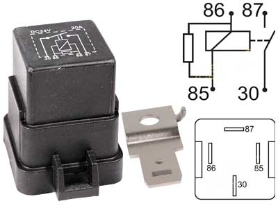 RELE 24V 20A VASTUKSELLA,HAMEELLA - Kytkentärele 24V 4-nap - 1100-03156 - 1