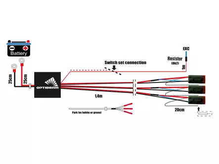 Relejohtosarja 3 parkilliselle lisävalolle 3 x DT-4 12V/24V 145W/250W - Johtosarjat 3:lle valolle - 1605-WK046 - 2