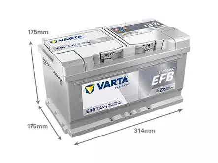 VARTA DYNAMIC EFB 75AH 730A 315X175X175MM -/+ - VARTA käynnistysakut - 1820-E46 - 2
