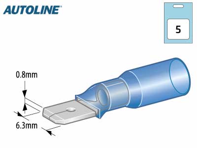 Autoline kutistelattaliitin 6.3mm uros sininen 5kpl - Kutisteliittimet - 1569-20076 - 1
