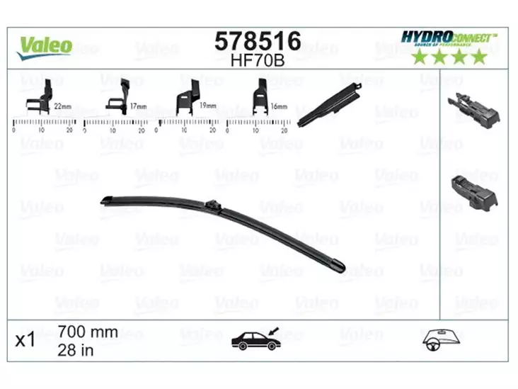 VALEO HF70B HYDROCONNECT FRONT LHD 70CM - Pyyhkijänsulat merkkikohtaiset - 578516 - 2