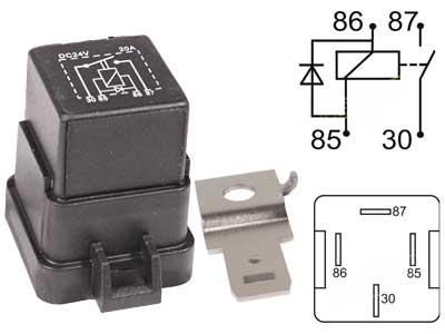 RELE 24V 40A DIODILLA,HAMEELLA - Kytkentärele 24V 4-nap - 1100-03157 - 1