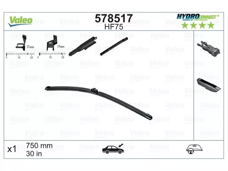 VALEO HF75 HYDROCONNECT FRONT LHD 75CM - Pyyhkijänsulat merkkikohtaiset - 578517 - 2