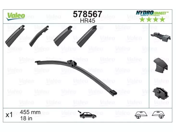 VALEO HR45 HYDROCONNECT REAR 45CM # - Pyyhkijänsulat merkkikohtaiset - 578567 - 2